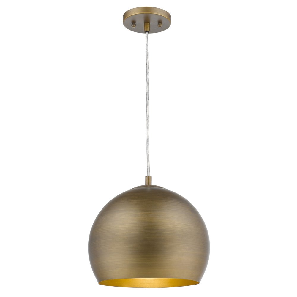 Lámpara colgante Latitude de una luz, pintada a mano, de oro antiguo con pantalla interior dorada