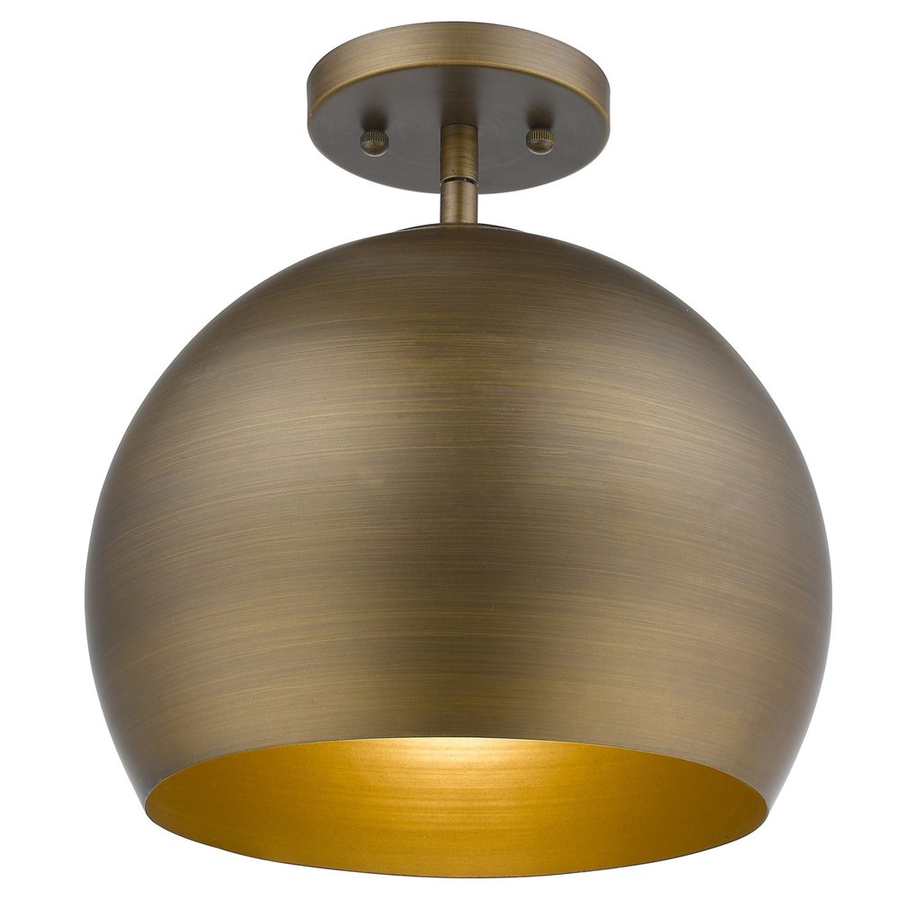 Lámpara colgante Latitude de una luz, pintada a mano, de oro antiguo con pantalla interior dorada
