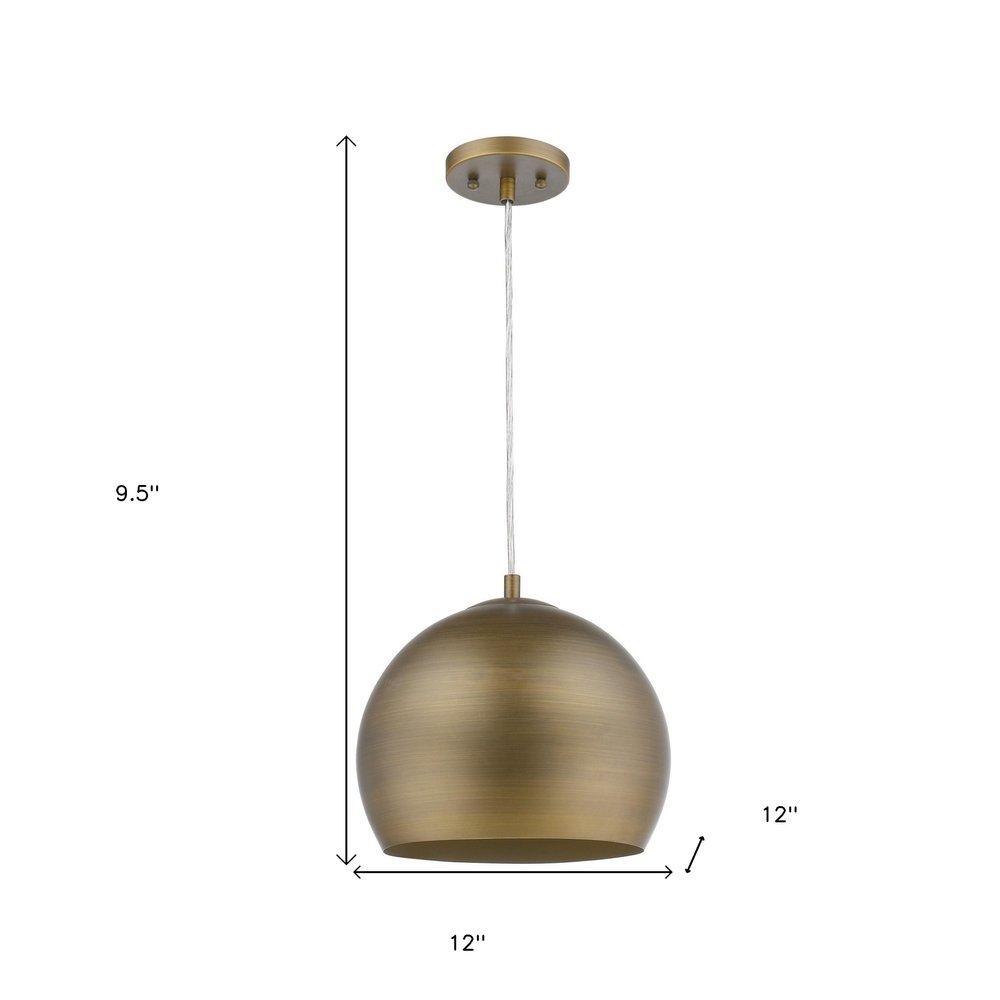 Lámpara colgante Latitude de una luz, pintada a mano, de oro antiguo con pantalla interior dorada