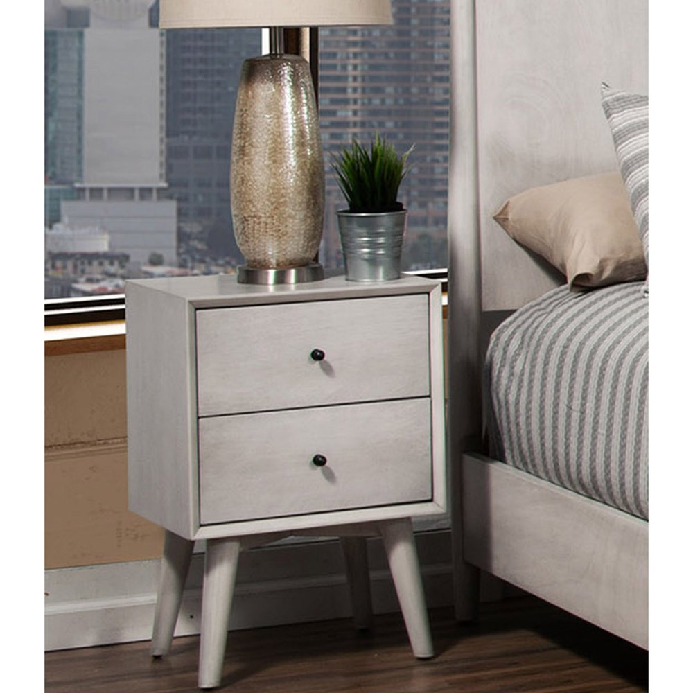 Mesita de noche moderna de madera con dos cajones de Gray Century