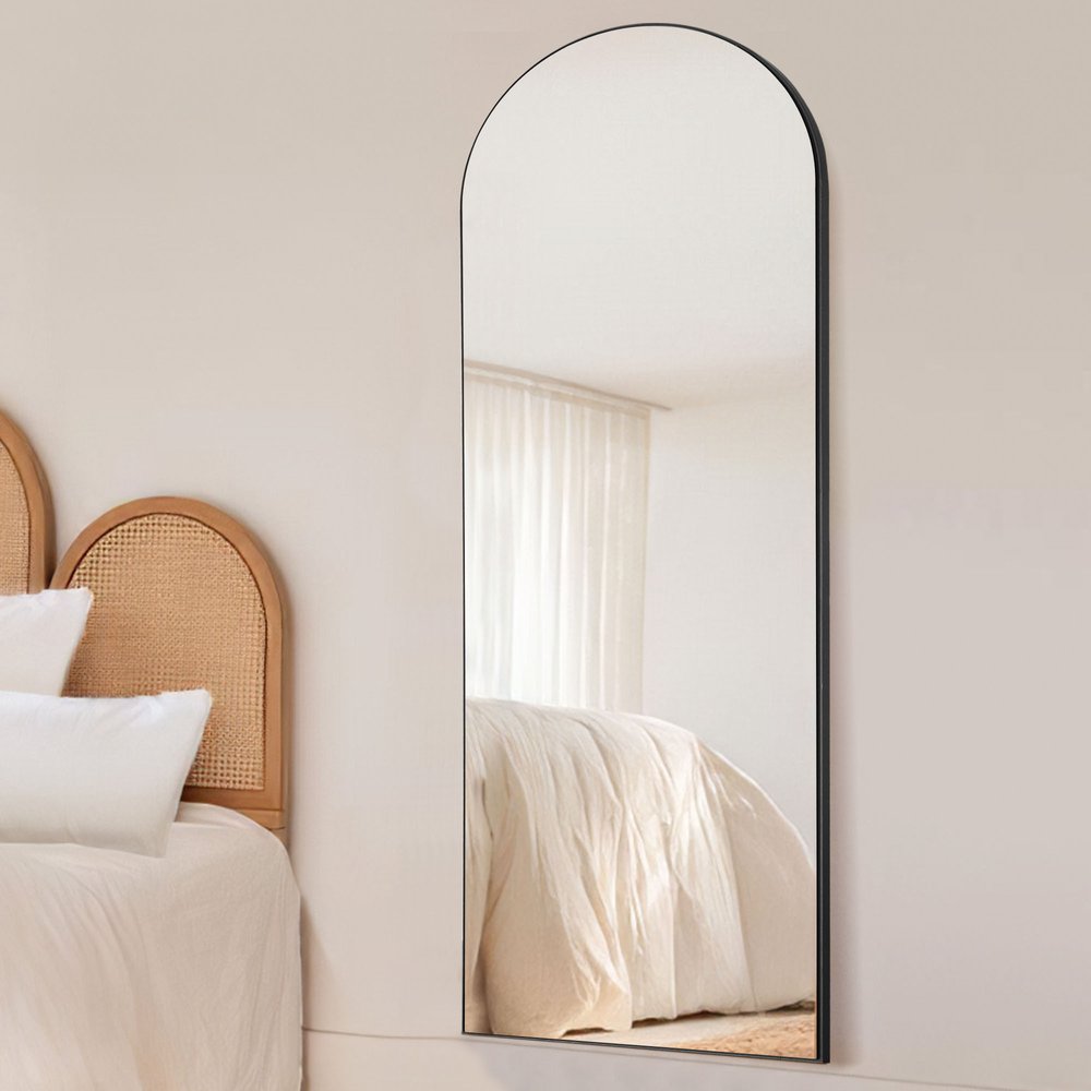 59" Black Wood Arch Freestanding and Wall Mount Accent Mirror