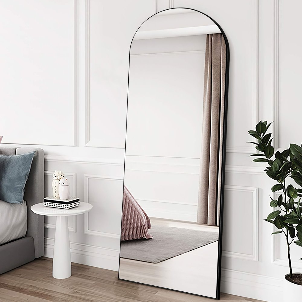 59" Black Wood Arch Freestanding and Wall Mount Accent Mirror
