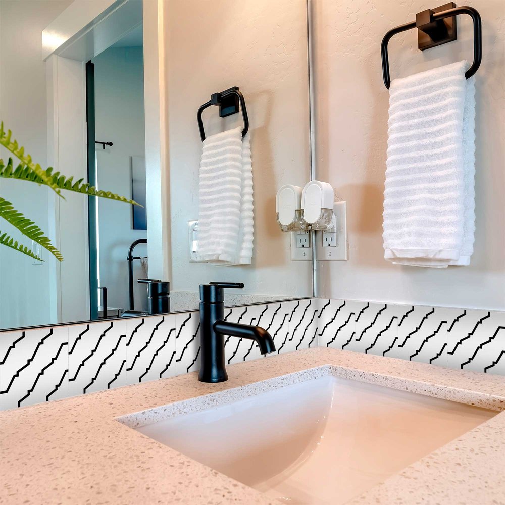 8" X 8" Black and White XL Prism Peel and Stick Removable Tiles