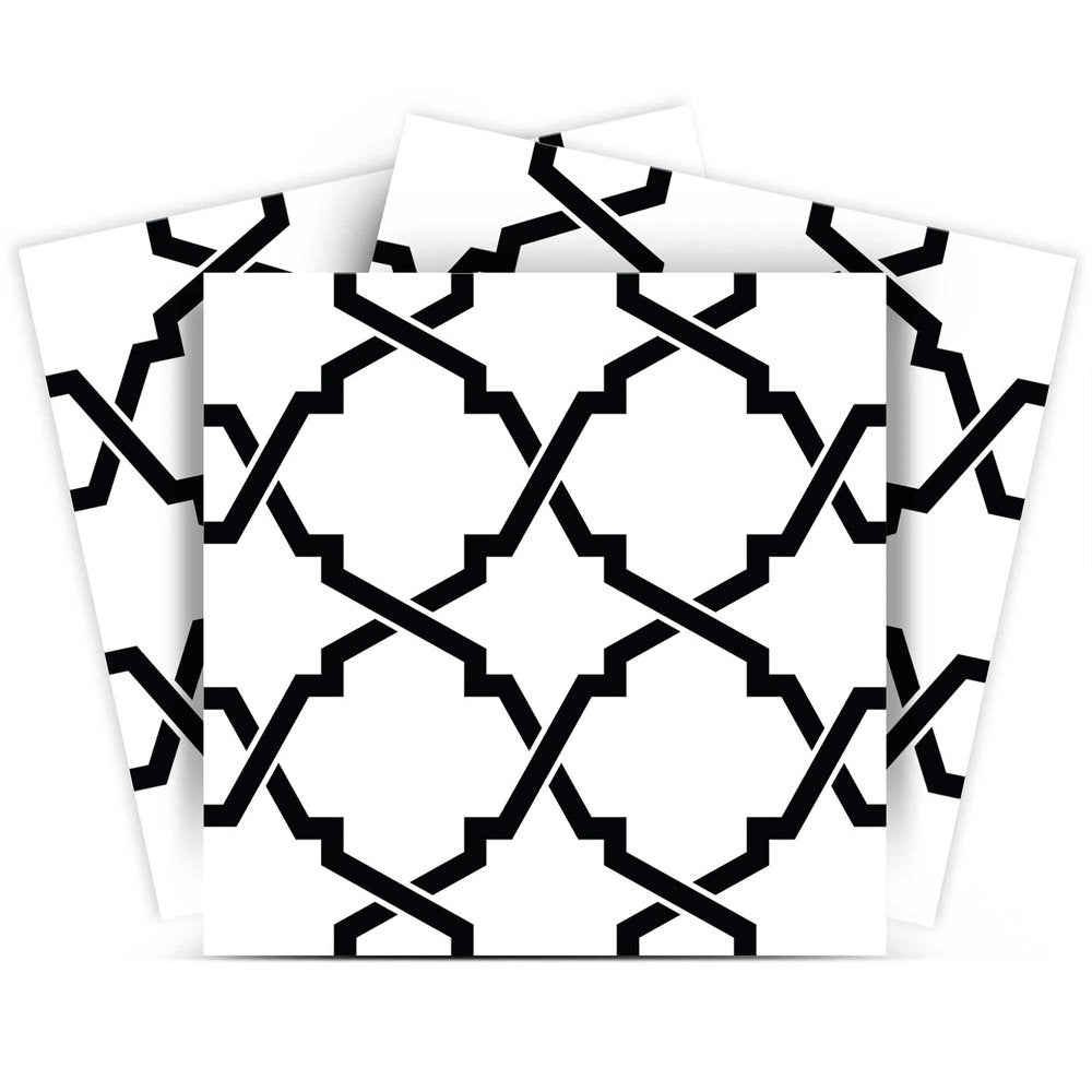 8" X 8" Black and White Quatrefoil Peel and Stick Tiles