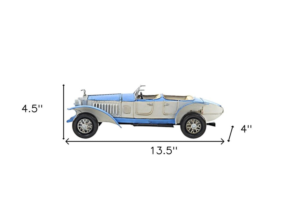 Escultura de mesa de coche en miniatura de metal blanco de 4" pintada a mano