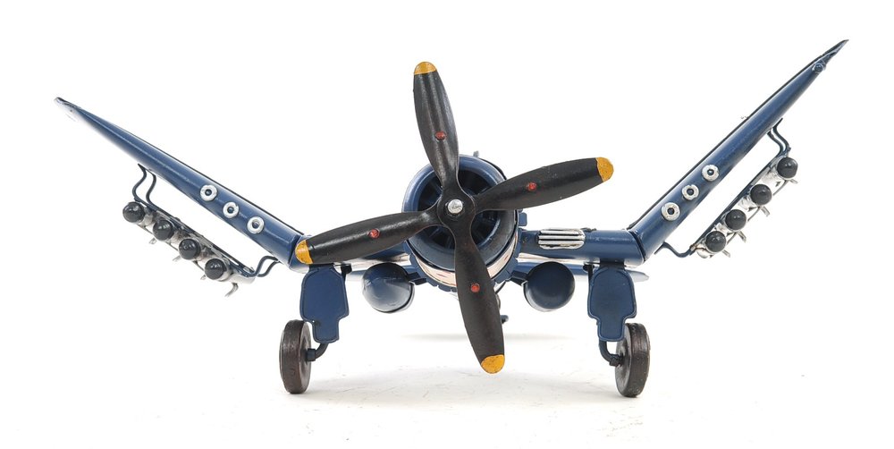 Escultura de sobremesa de avión a escala de 15 cm, de metal azul, pintada a mano