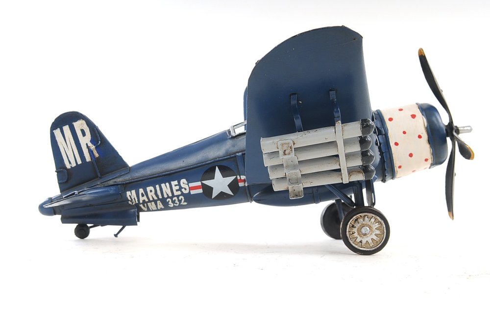 Escultura de sobremesa de avión a escala de 15 cm, de metal azul, pintada a mano