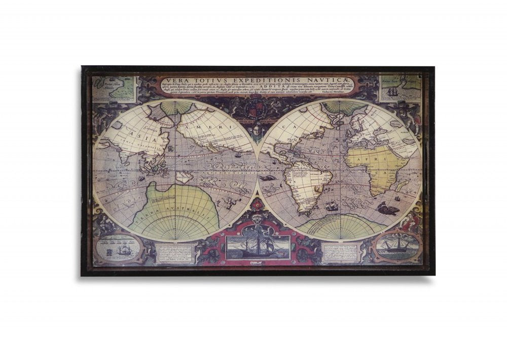 Bandeja para servir vintage de madera de nogal con mapa del mundo