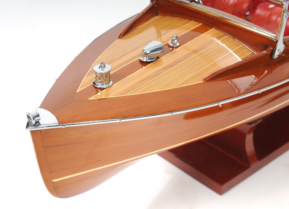 Barco decorativo de madera manufacturada marrón de 8" pintado a mano