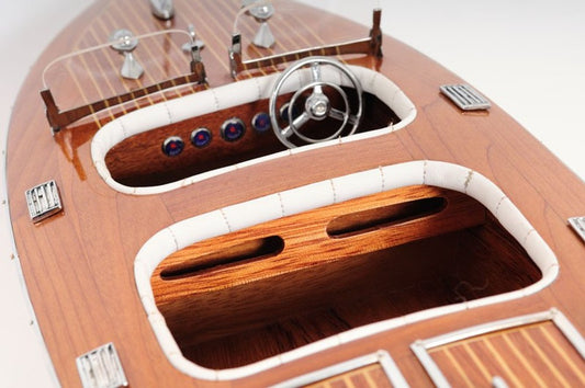 Escultura de mesa de barco modelo de madera maciza marrón de 10" pintada a mano