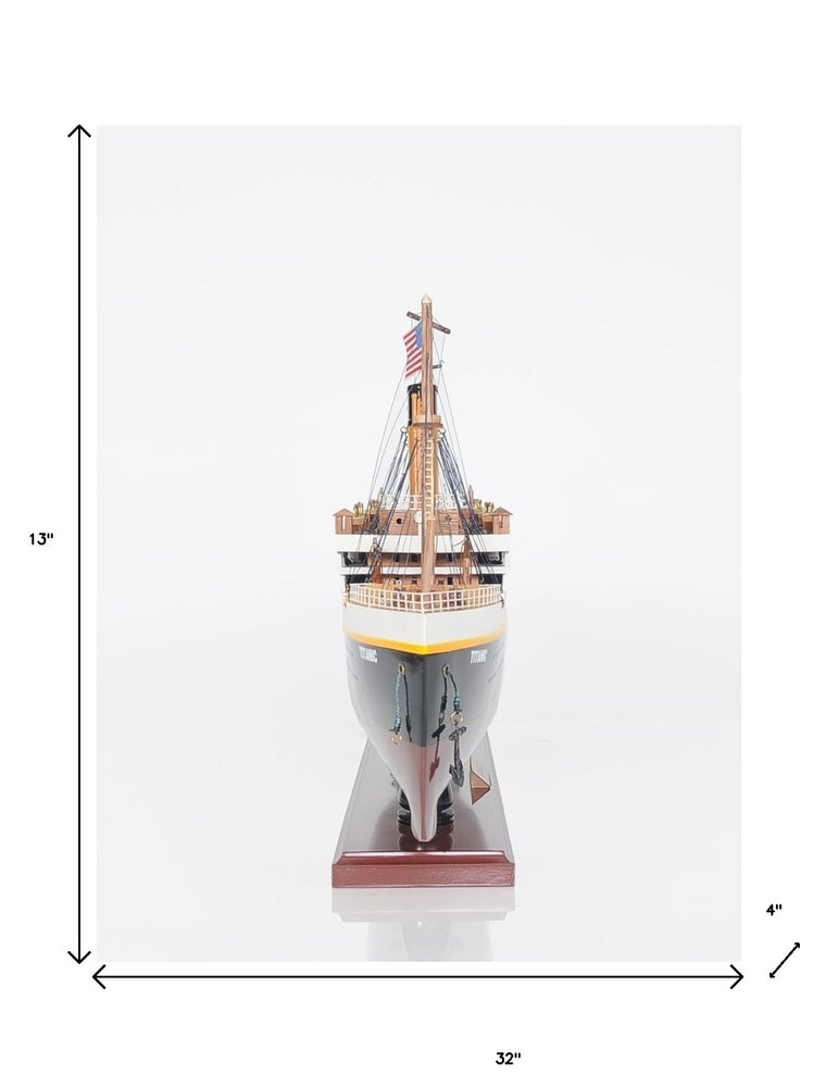 Barco modelo RMS Titanic de 1912, de madera maciza pintada a mano en blanco y negro de 13" con luces