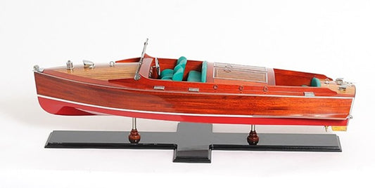 Barco Chris Craft Runabout grande pintado a mano, de madera marrón de 9" (c. 1938)