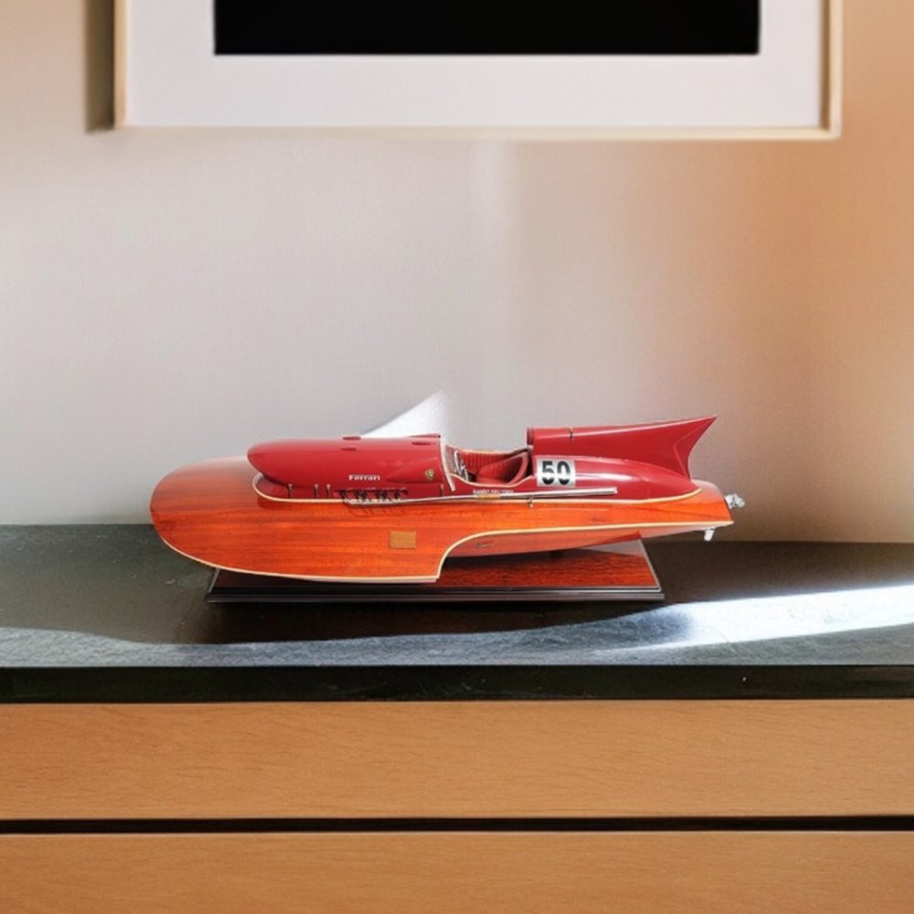 Hidroavión Ferrari de madera maciza de 10" pintado a mano, modelo grande de barco