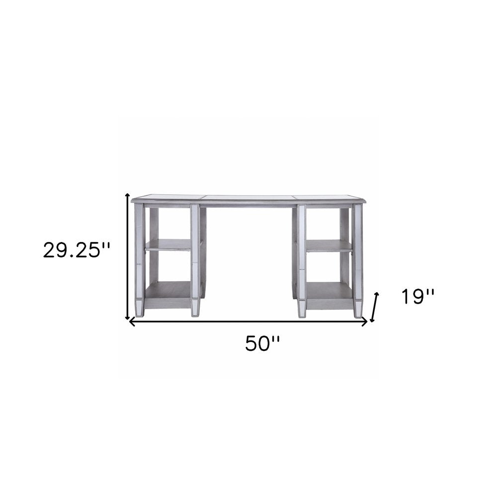50" Silver Mirrored Writing Desk