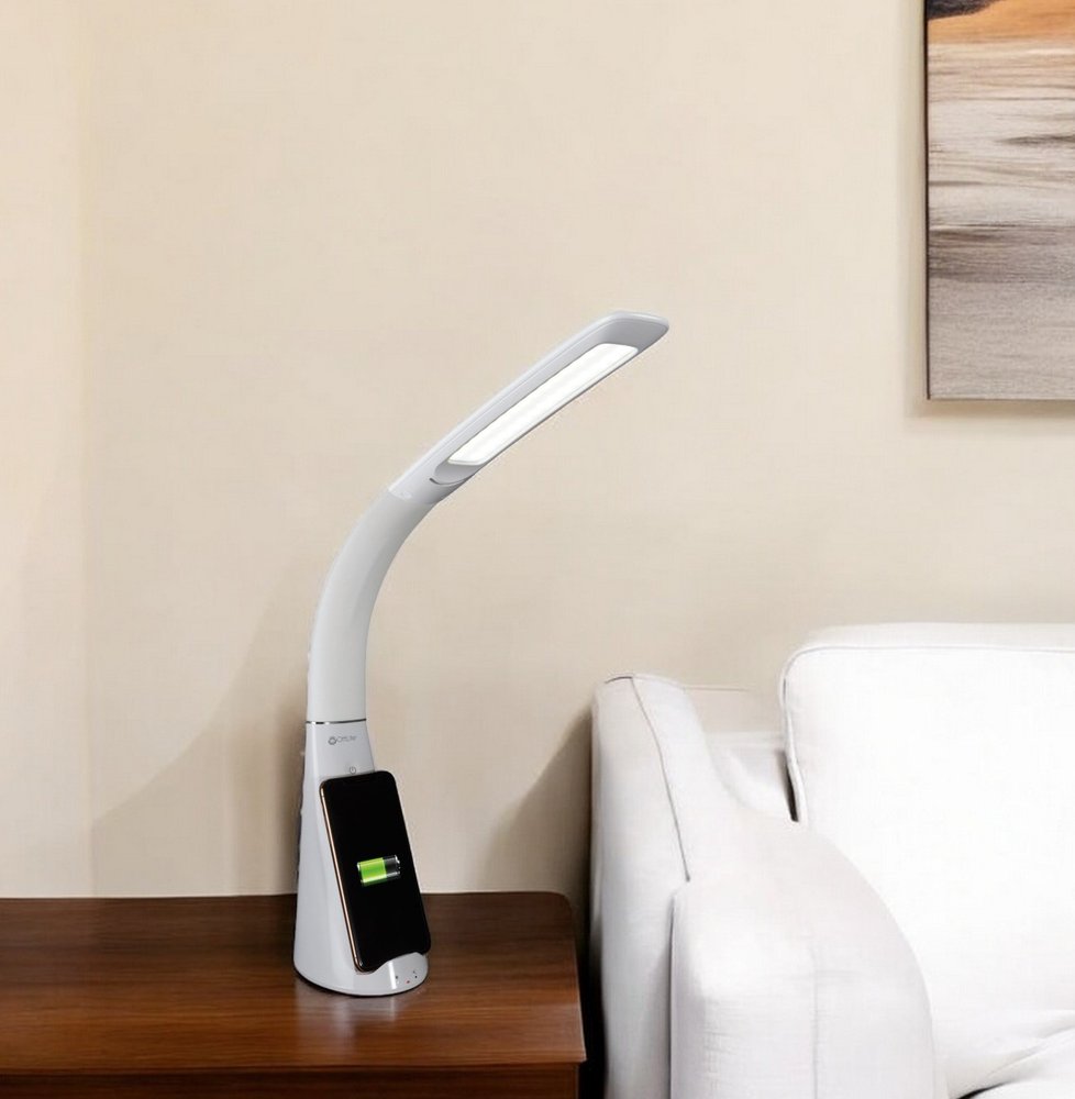Lámpara de escritorio LED blanca contemporánea, higienizante y de carga