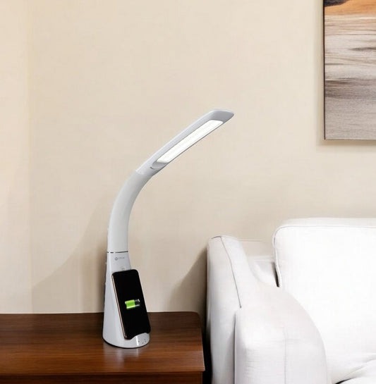 Lámpara de escritorio LED blanca contemporánea, higienizante y de carga