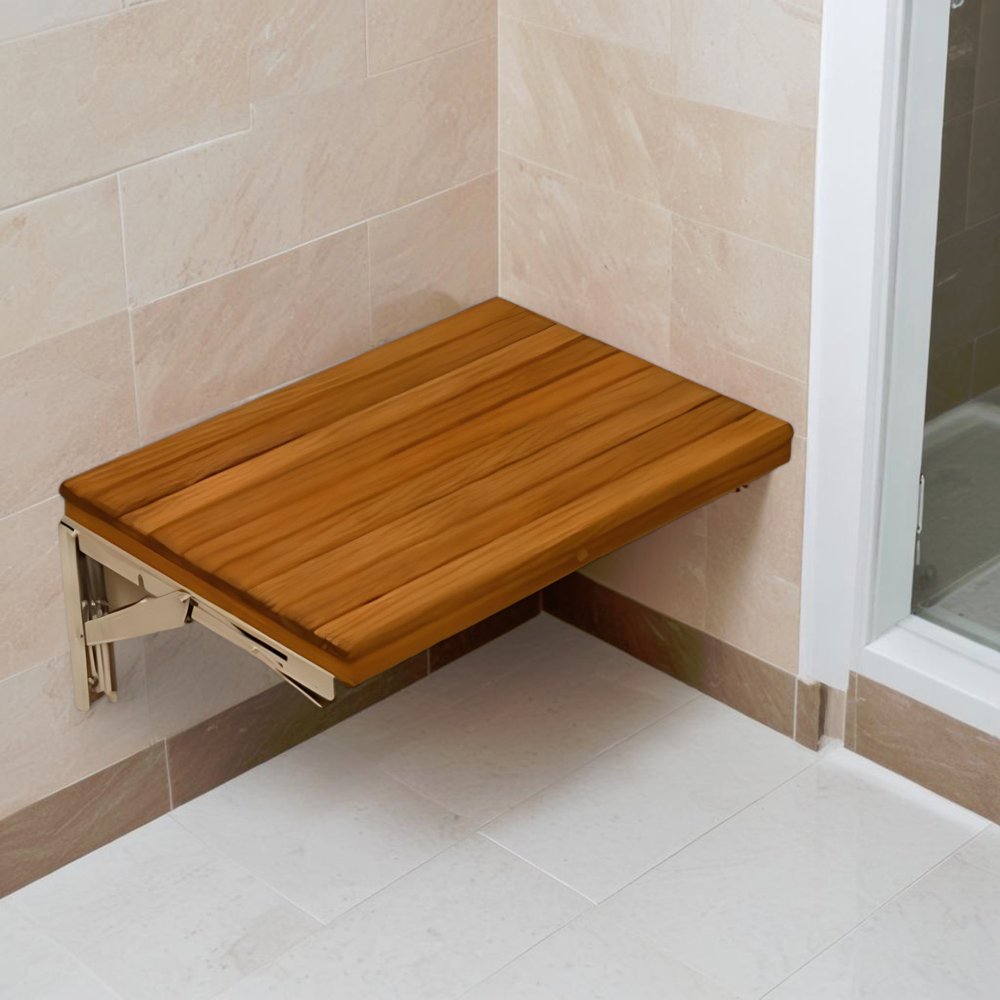 Banco de ducha de teca premium de 17" para montaje en pared