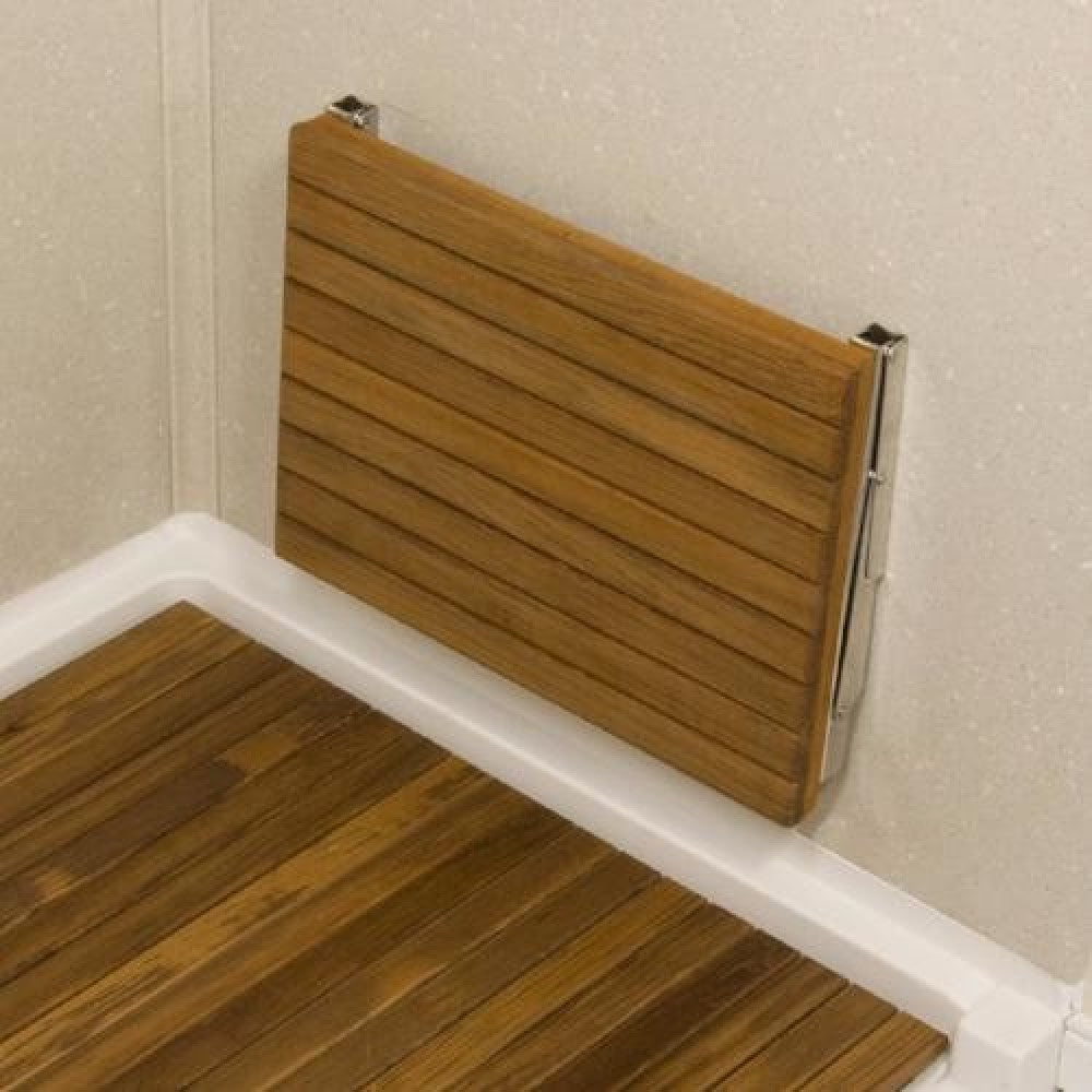 Banco de ducha de teca premium de 17" para montaje en pared