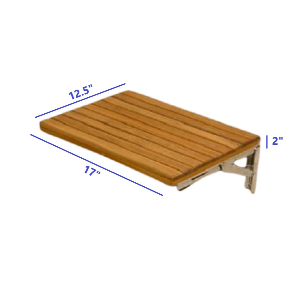 Banco de ducha de teca premium de 17" para montaje en pared