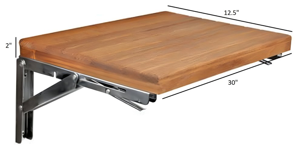 Banco de ducha de teca premium marrón de 30" para montaje en pared