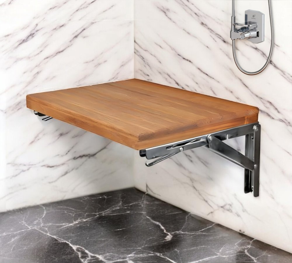 Banco de ducha de teca premium marrón de 30" para montaje en pared