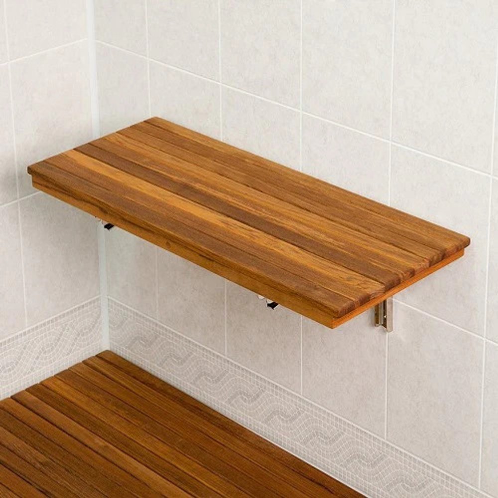 Banco de ducha de teca premium marrón de 30" para montaje en pared