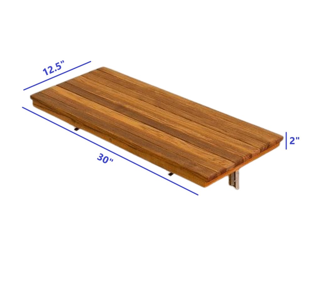 Banco de ducha de teca premium marrón de 30" para montaje en pared