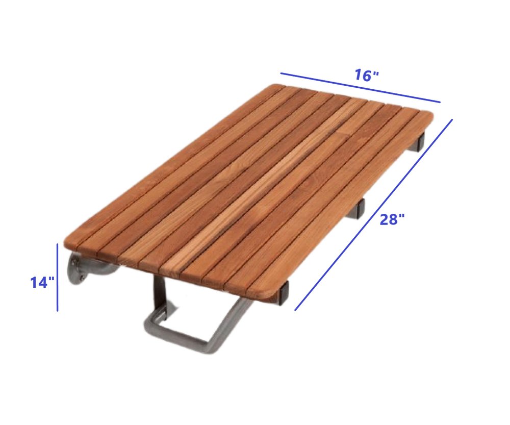 Banco de ducha de teca premium marrón de 28" para montaje en pared
