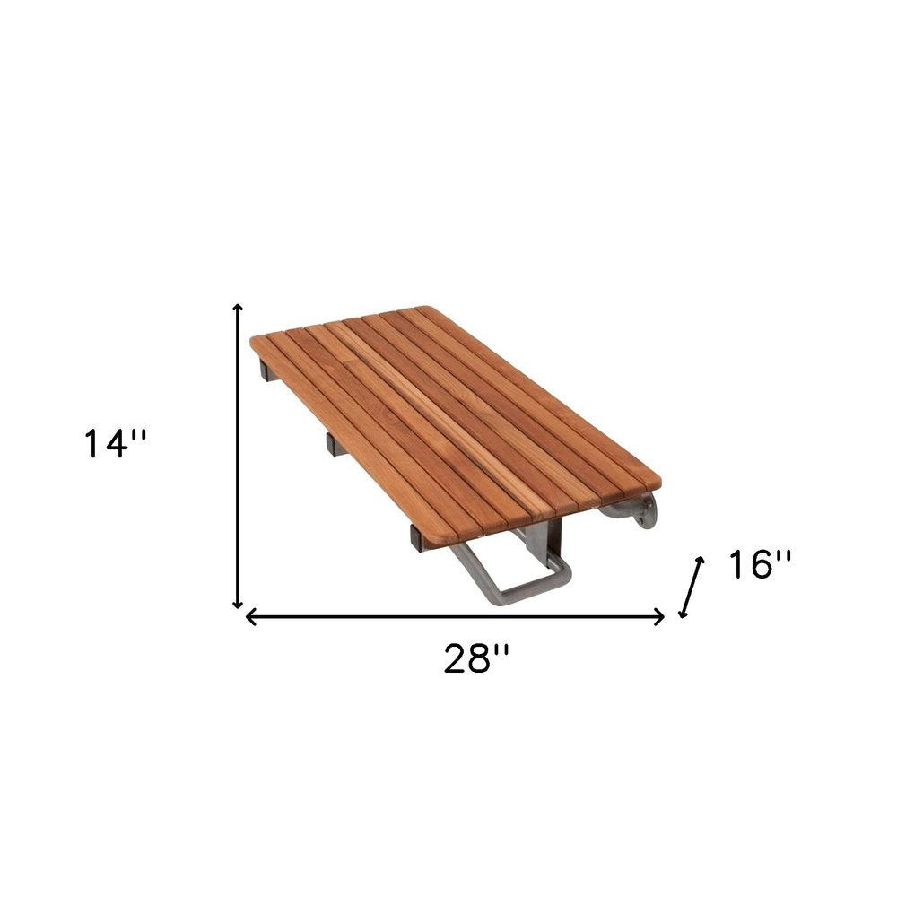 Banco de ducha de teca premium marrón de 28" para montaje en pared