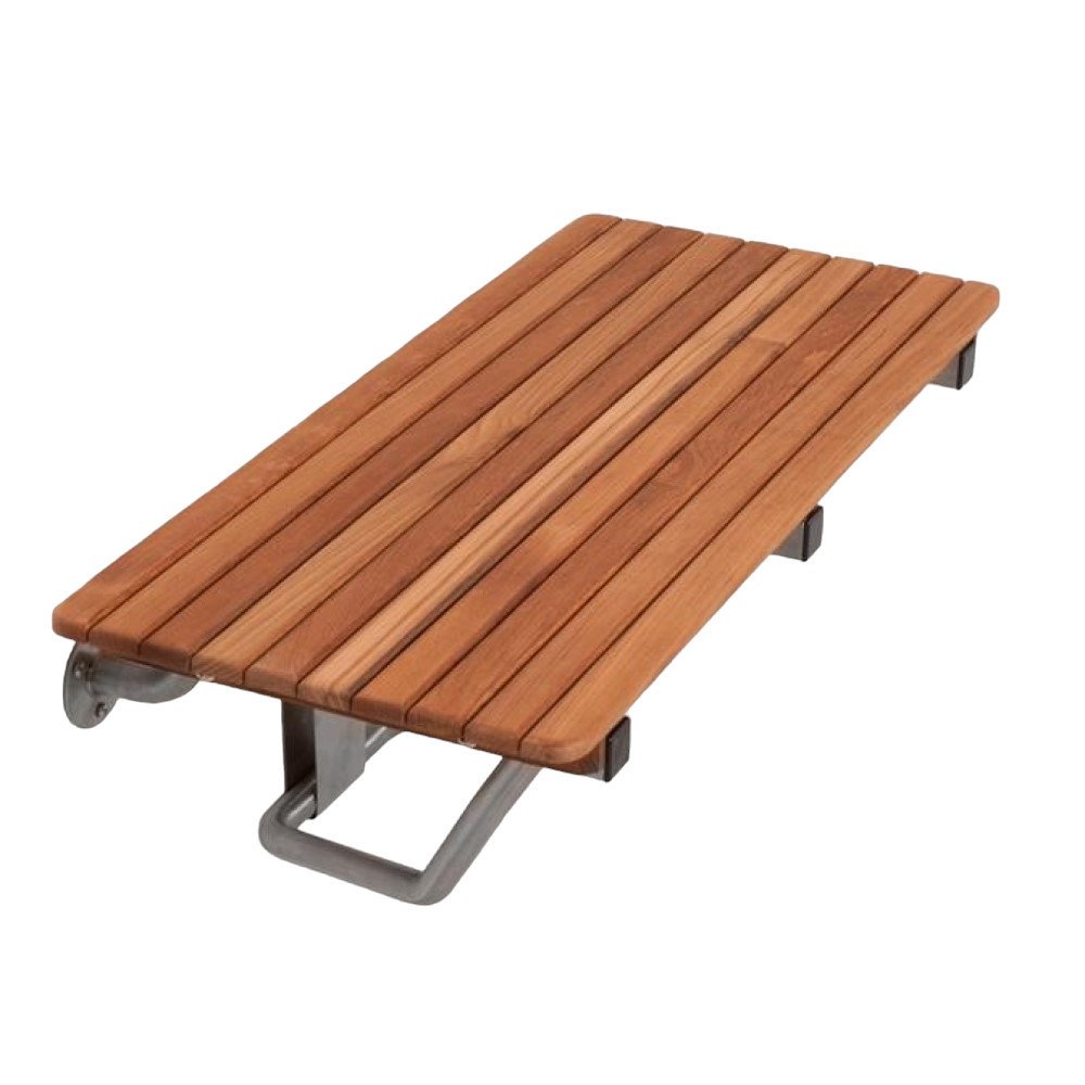 Banco de ducha de teca premium marrón de 28" para montaje en pared