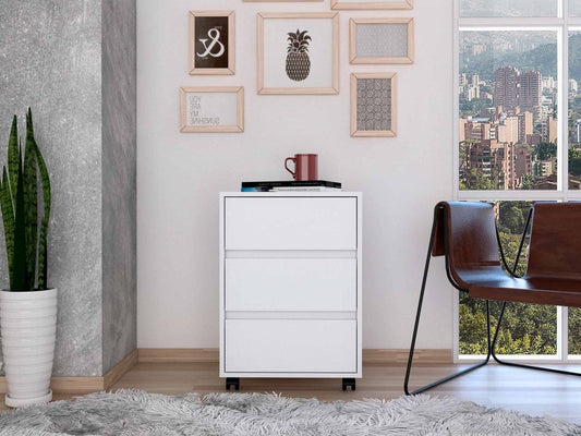 Gabinete rodante blanco de tres cajones de 18"