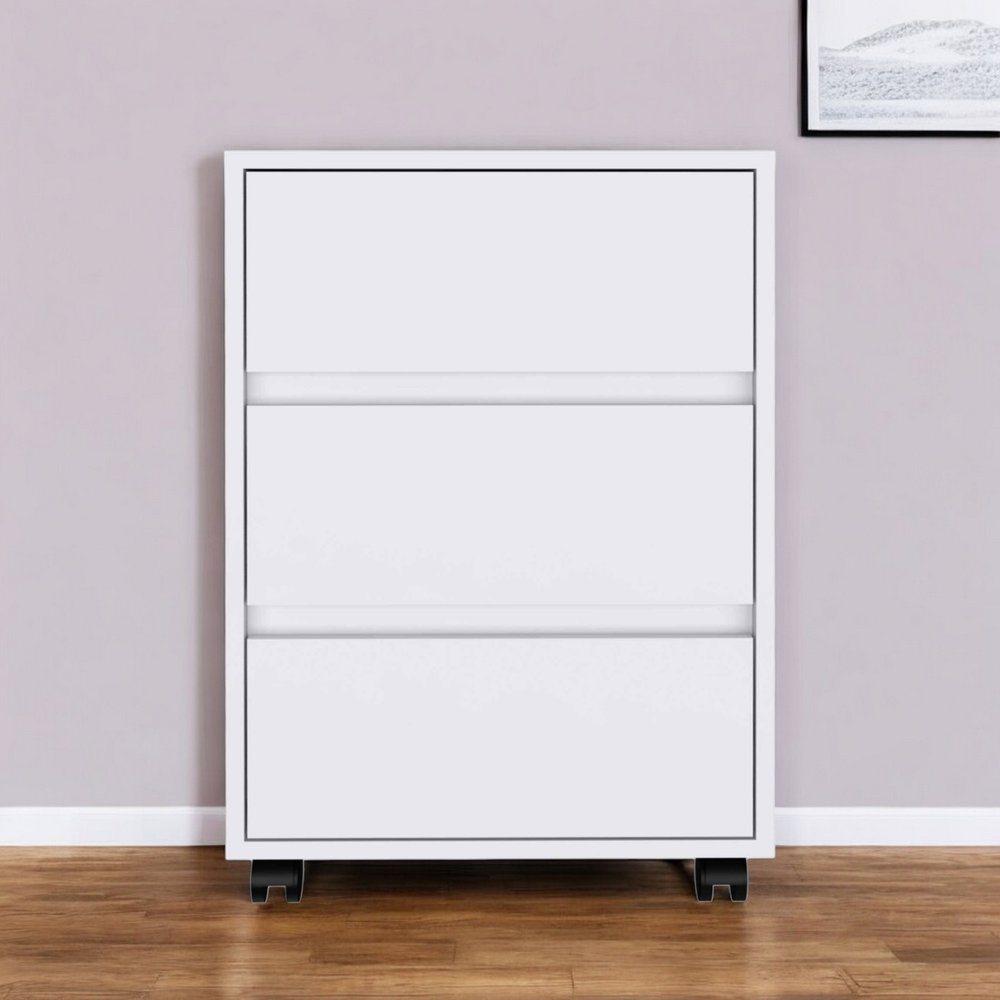 18" White Three Drawer Rolling Cabinet