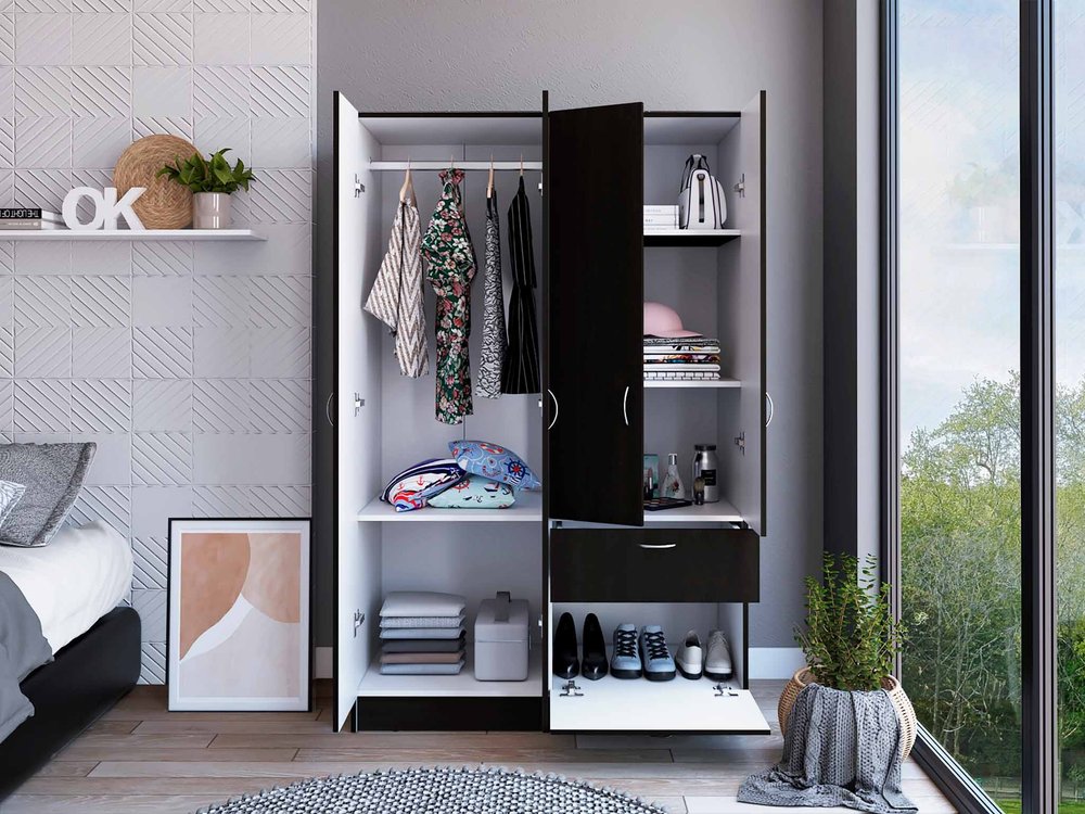 Cómoda combinada de un cajón en blanco y negro de 67"