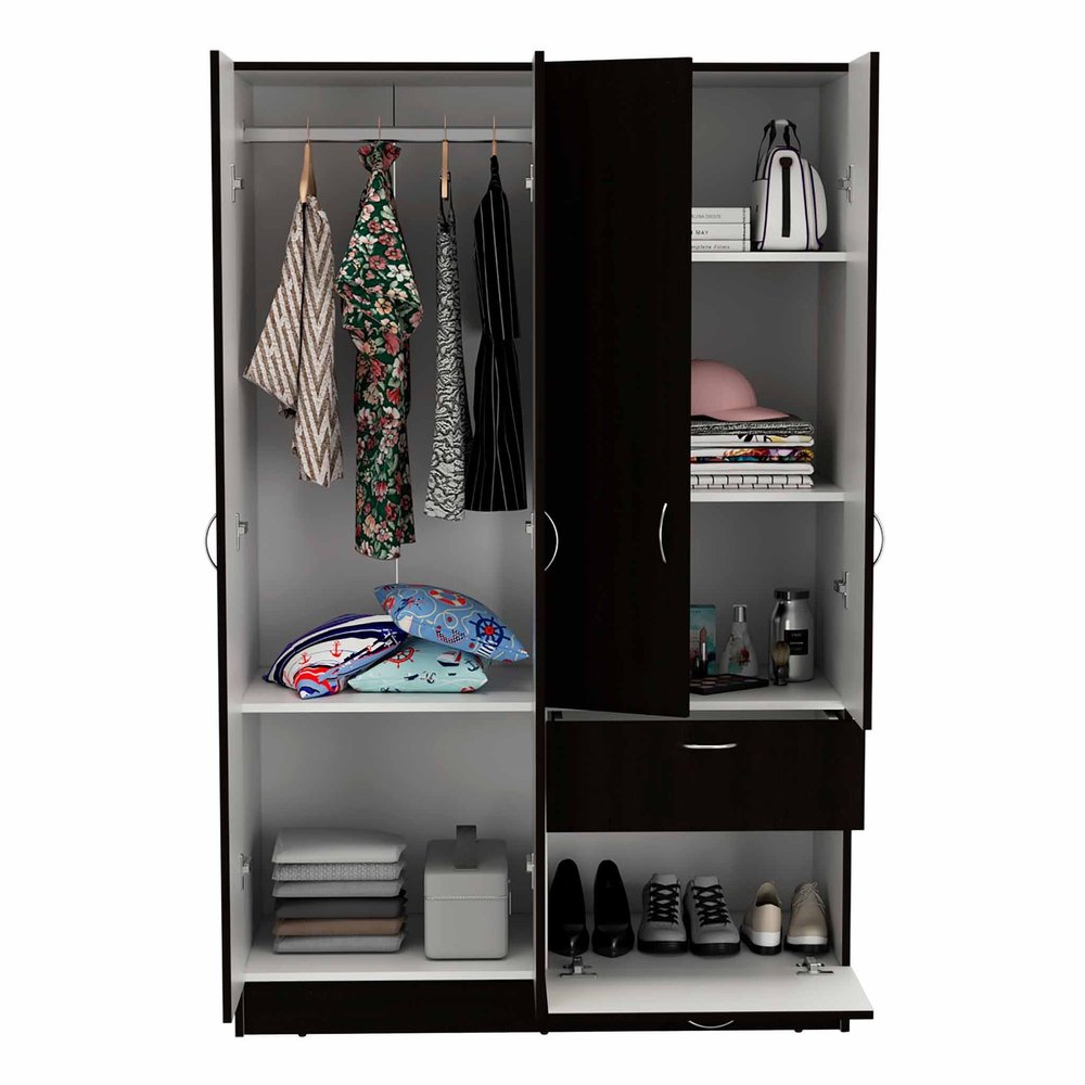 Cómoda combinada de un cajón en blanco y negro de 67"