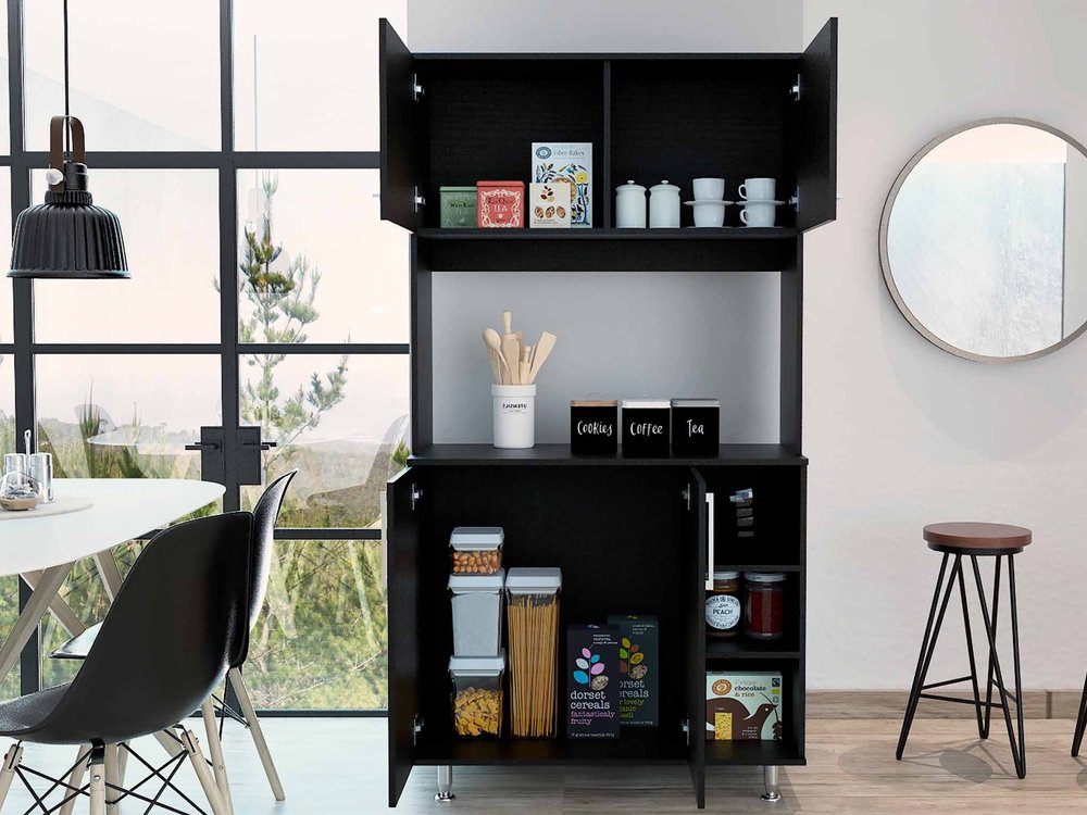 71" Black Wood Pantry Or Storage Closet