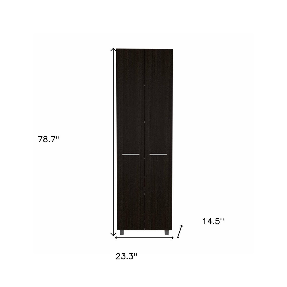 Despensa moderna negra de 79" con dos puertas y cinco estantes