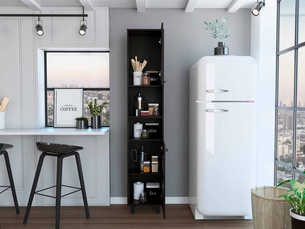 Alacena moderna negra de 79" con cinco estantes