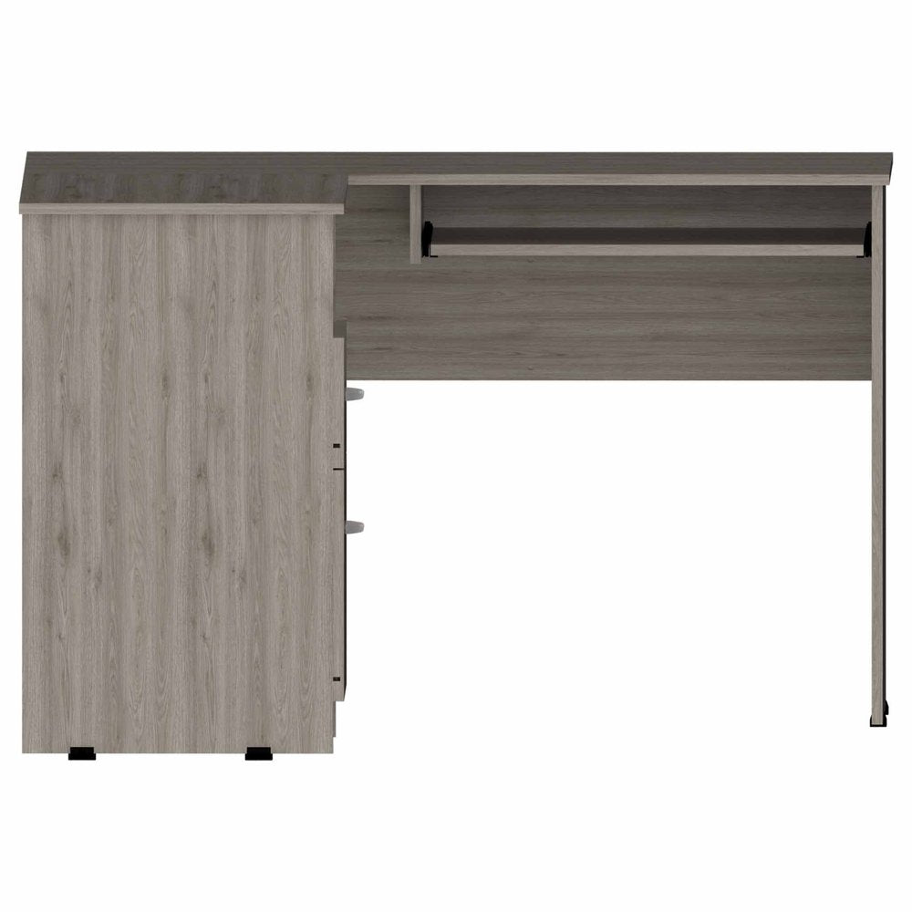 Escritorio para computadora en forma de L de 41" en gris claro con dos cajones