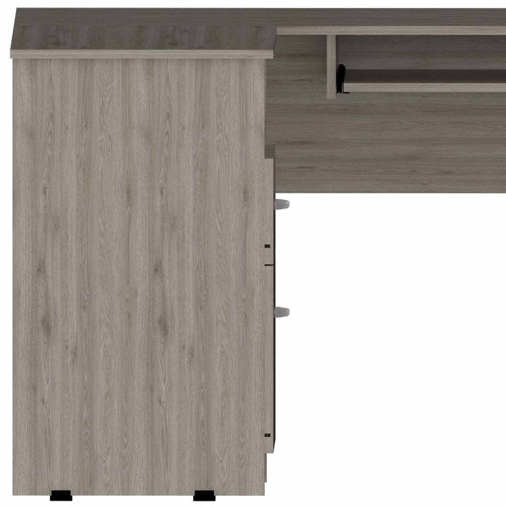 Escritorio para computadora en forma de L de 41" en gris claro con dos cajones