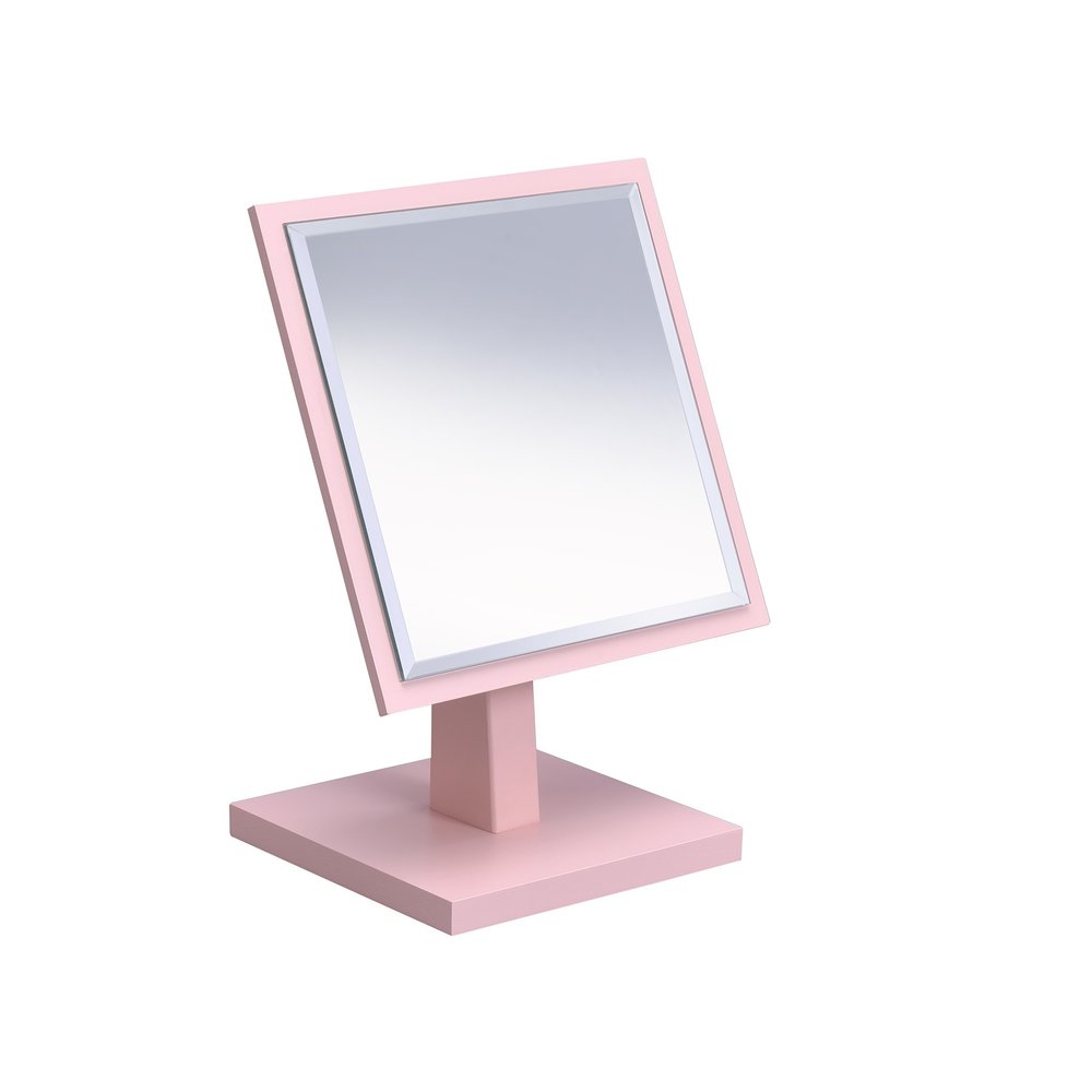 Espejo de sobremesa rectangular rosa para maquillaje y afeitado