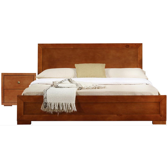 Juego de dormitorio de dos piezas de madera maciza y manufacturada en color rojo oscuro