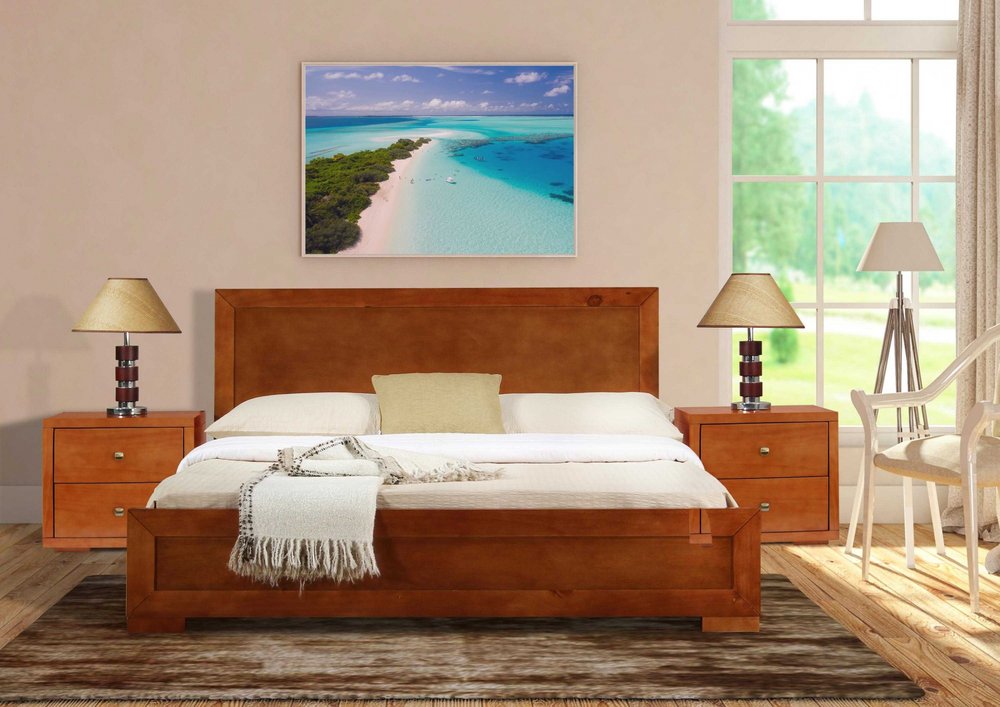 Two Piece Dark Red Solid and Manufactured Wood Bedroom Set
