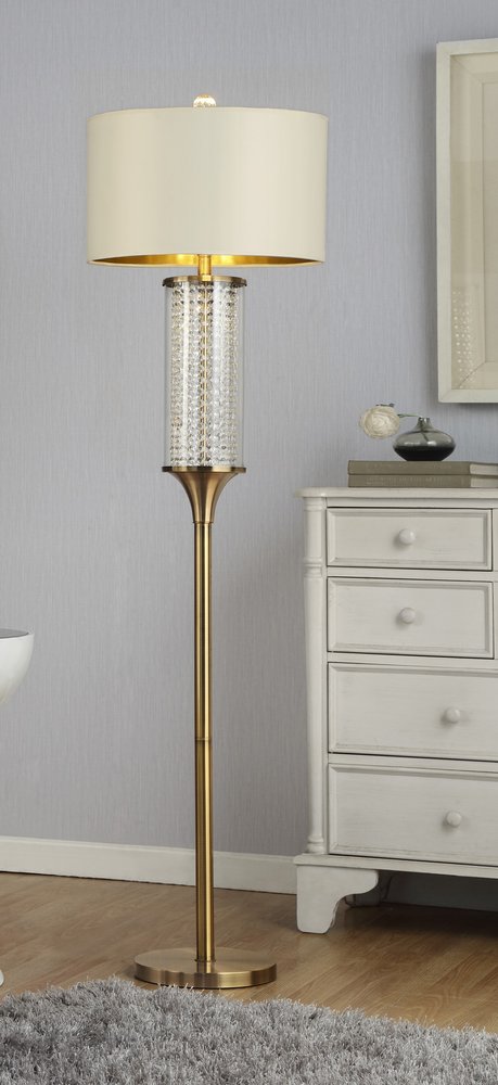 Lámpara de pie de columna dorada de 62" con pantalla de tambor de metal blanco roto