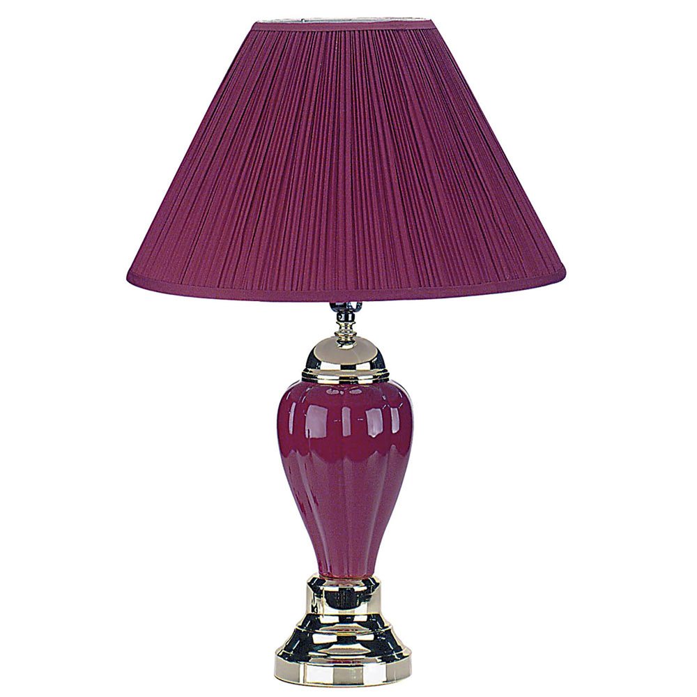Lámpara de mesa de noche de cerámica plateada de 27" con pantalla estilo imperio magenta
