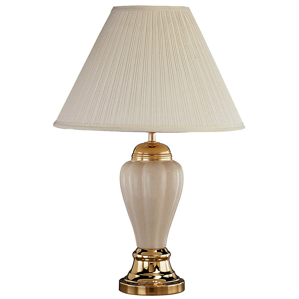 Lámpara de mesa urna de cerámica de 27" en color marfil y dorado con pantalla estilo imperio en blanco roto