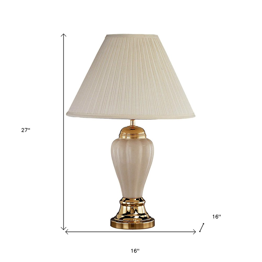 Lámpara de mesa urna de cerámica de 27" en color marfil y dorado con pantalla estilo imperio en blanco roto