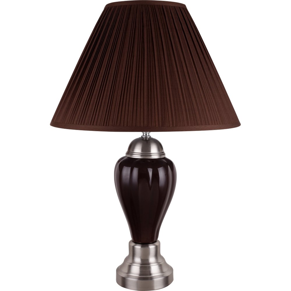 Lámpara de mesa de noche de cerámica plateada de 27" con pantalla estilo imperio marrón