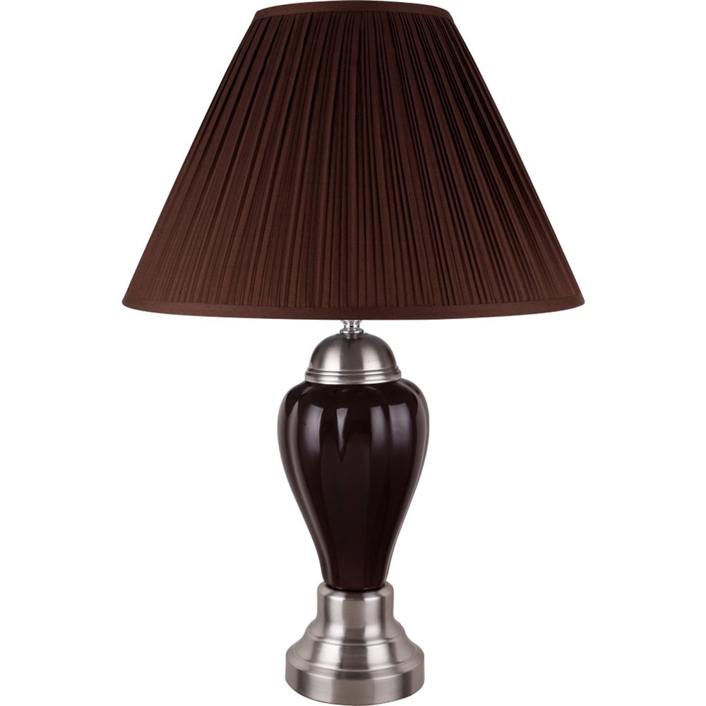 Lámpara de mesa de noche de cerámica plateada de 27" con pantalla estilo imperio marrón