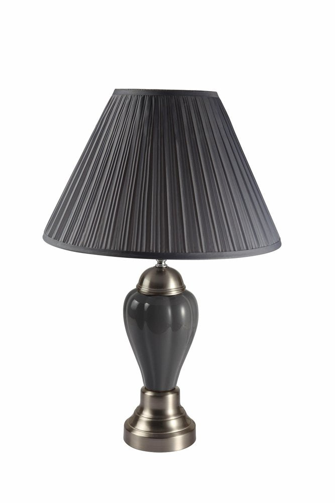 Lámpara de mesa de noche de cerámica plateada de 27" con pantalla estilo imperio marrón