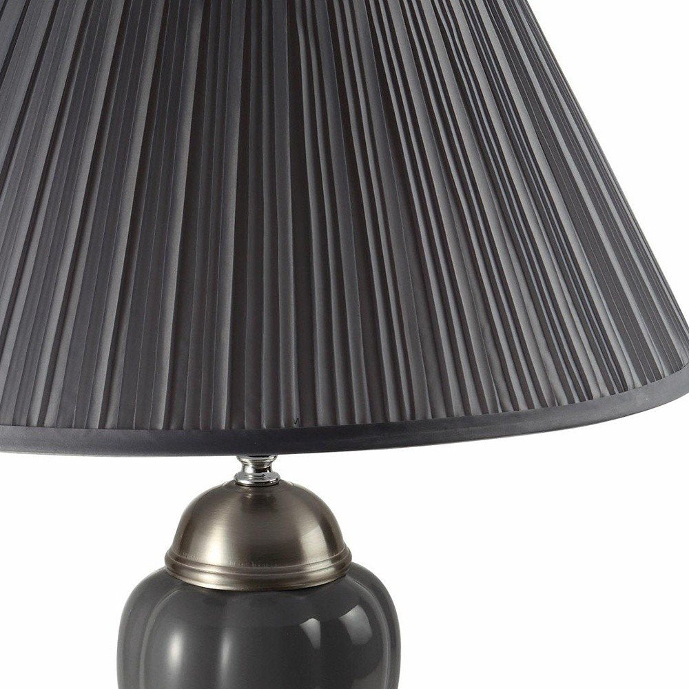 Lámpara de mesa de noche de cerámica plateada de 27" con pantalla estilo imperio marrón